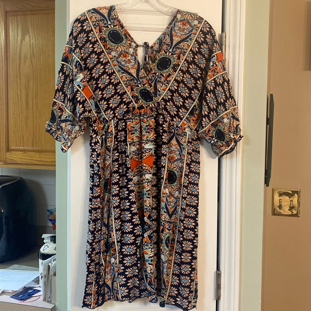 Multicolor Boho V-neck high waist flared dress